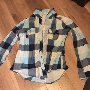Blue and cyan plaid button up medium size